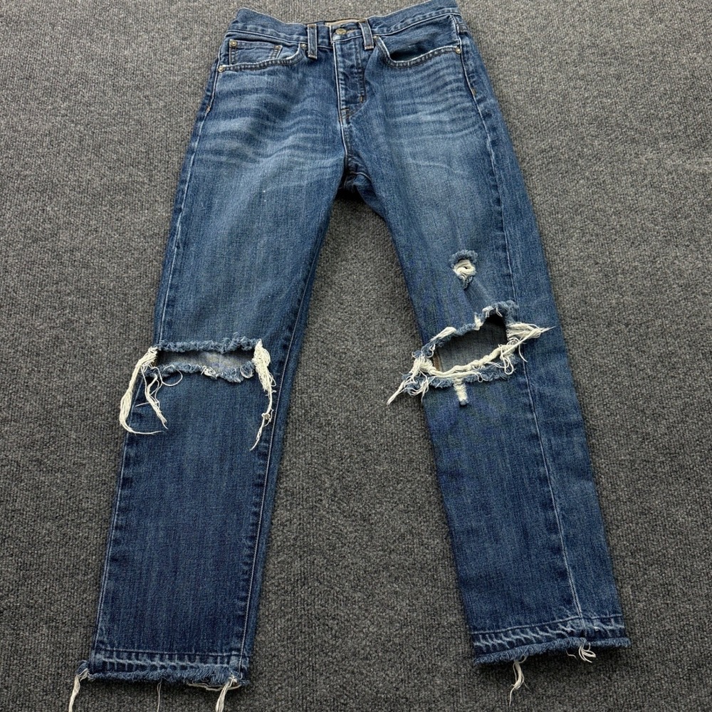 J. Crew Point Sur Denim Jeans 26 Distressed Ripped Knee Button Fly Made in USA